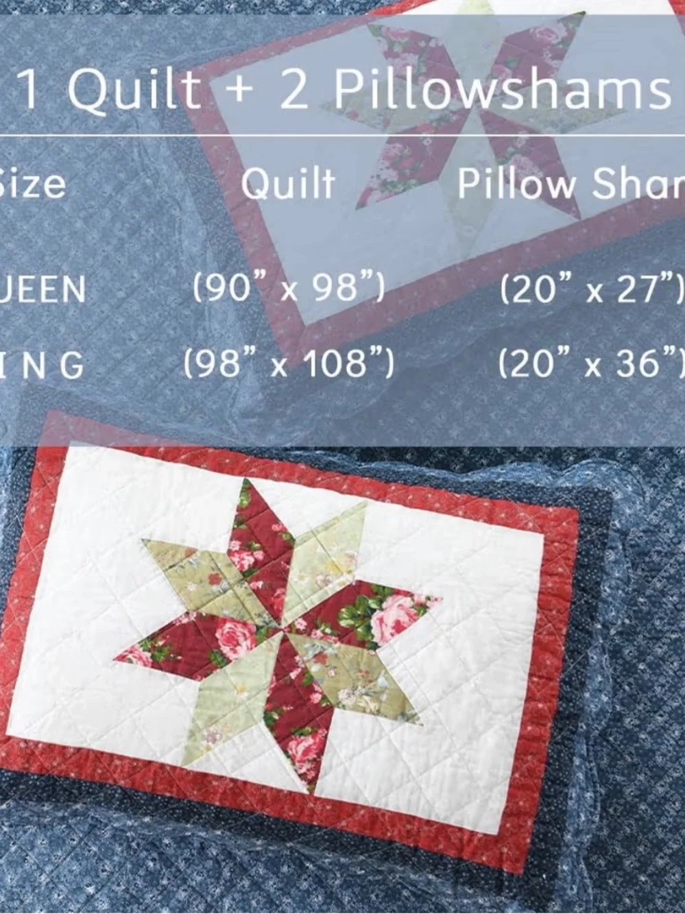 Patchwork Star Quilt Set in Blue, Red and White